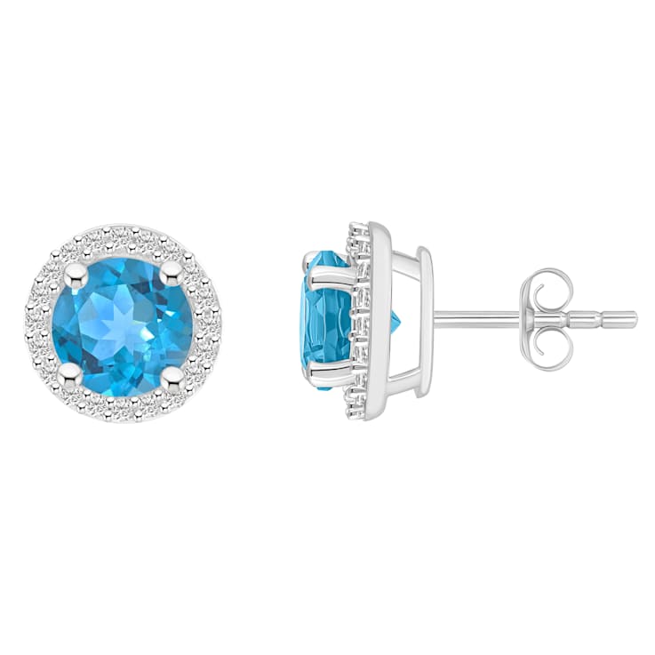 6mm Round Blue Topaz And Created White Sapphire 10k White Gold Halo Stud Earrings