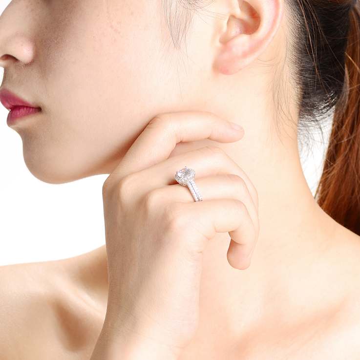 CZ Halo Solitaire Ring In Sterling Silver