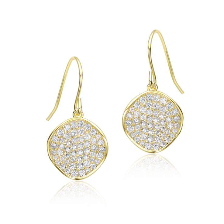 Pave CZ Drop Earrings In 14K Gold Over Brass