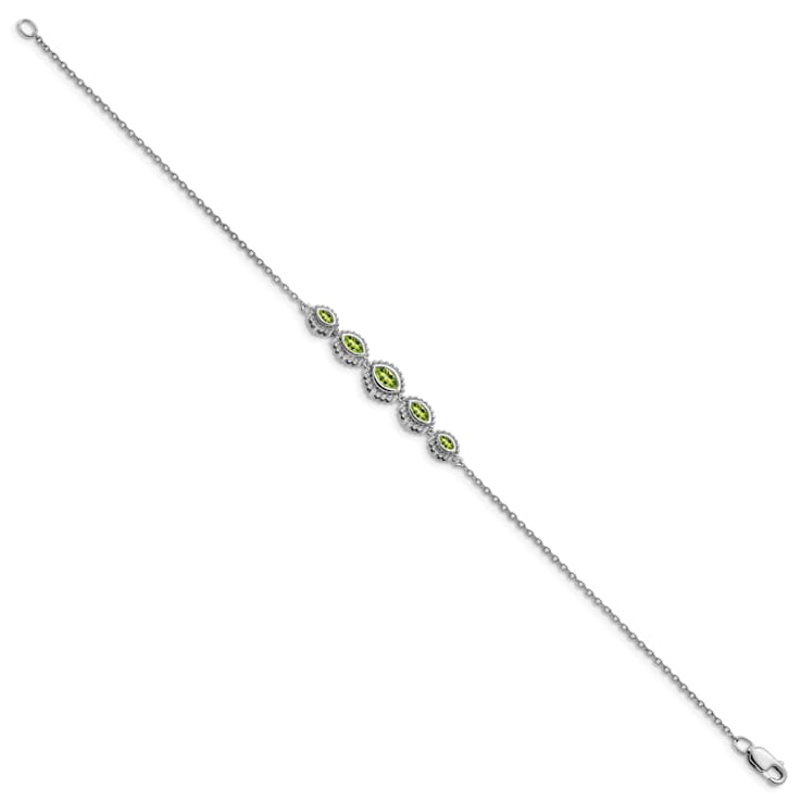 Rhodium Over 14k White Gold Marquise Peridot Bracelet