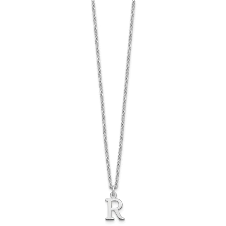 Rhodium Over Sterling Silver Cutout Letter R Initial Necklace