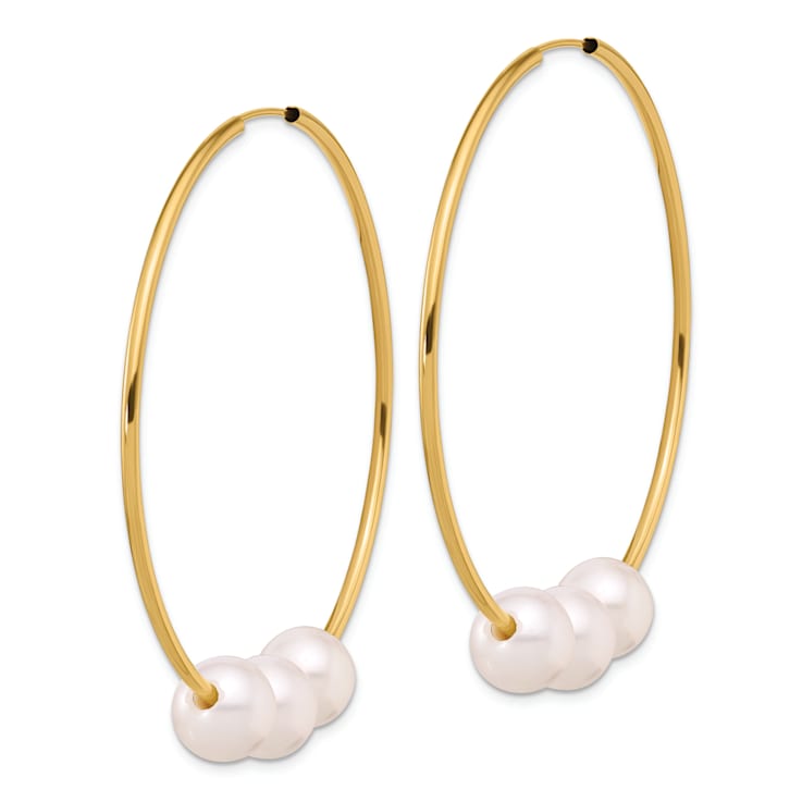 14K Yellow Gold 8-9mm Round White Freshwater Cultured Pearl Infinity
Hoop Earrings