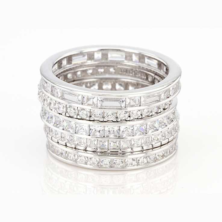 CZ Eternity Band Ring Set of 5 in Rhodium Over Sterling Silver
