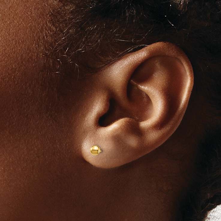 14k Yellow Gold Bar and 3mm Ball Stud Earrings Set