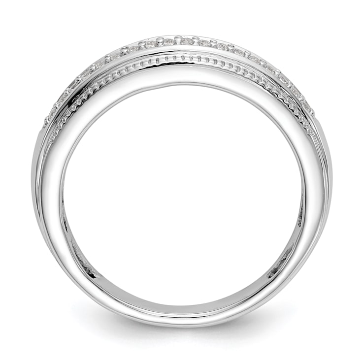 Rhodium Over 14K White Gold Diamond Trio Men's Wedding Band 0.10ctw