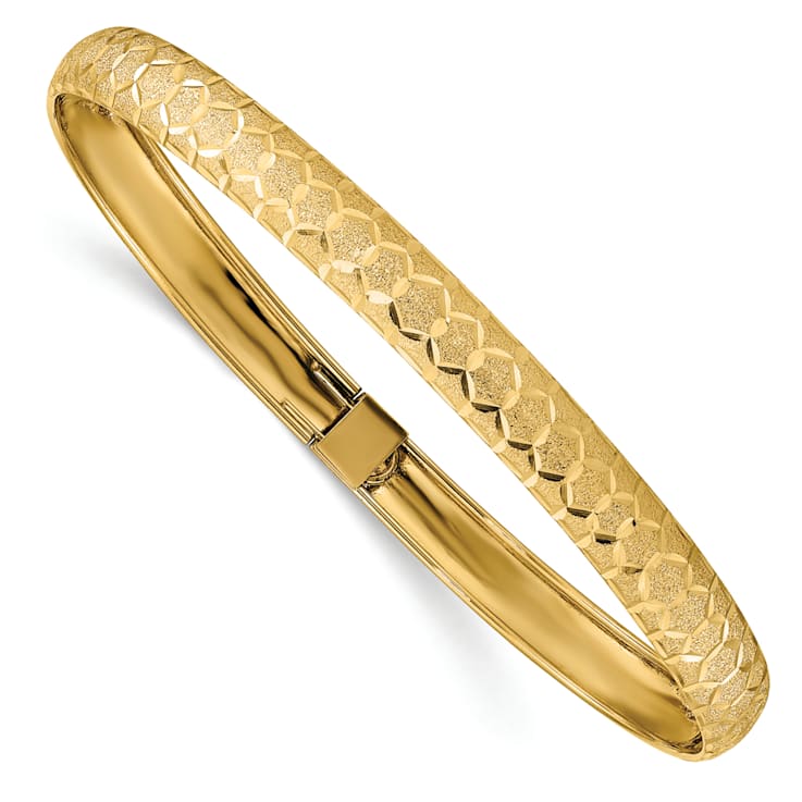 14K Yellow Gold Hexagonal Design Diamond-cut Flexible Bangle