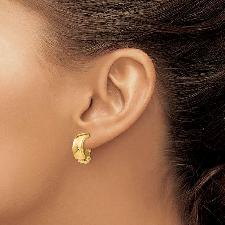 14k Yellow Gold Non-Pierced Polished 11/16" J-Hoop Earrings