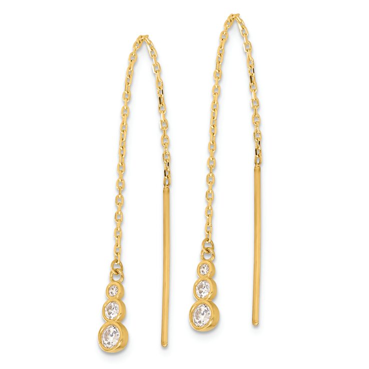 14k Yellow Gold Polished Cubic Zirconia Threader Earrings