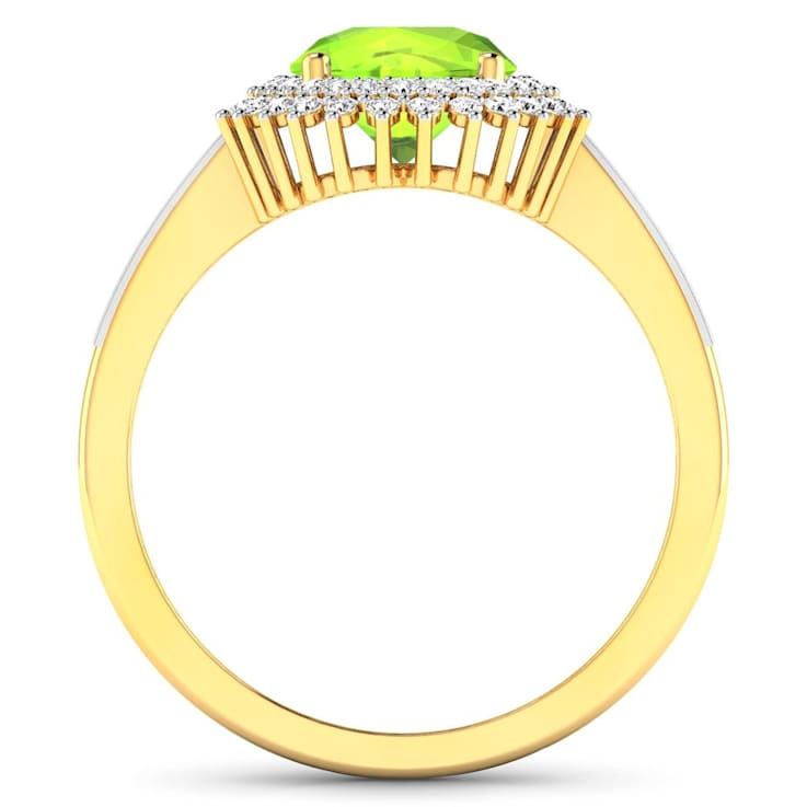14K Yellow Gold Green Peridot and White Diamond Oval Halo Ring 2.12ctw