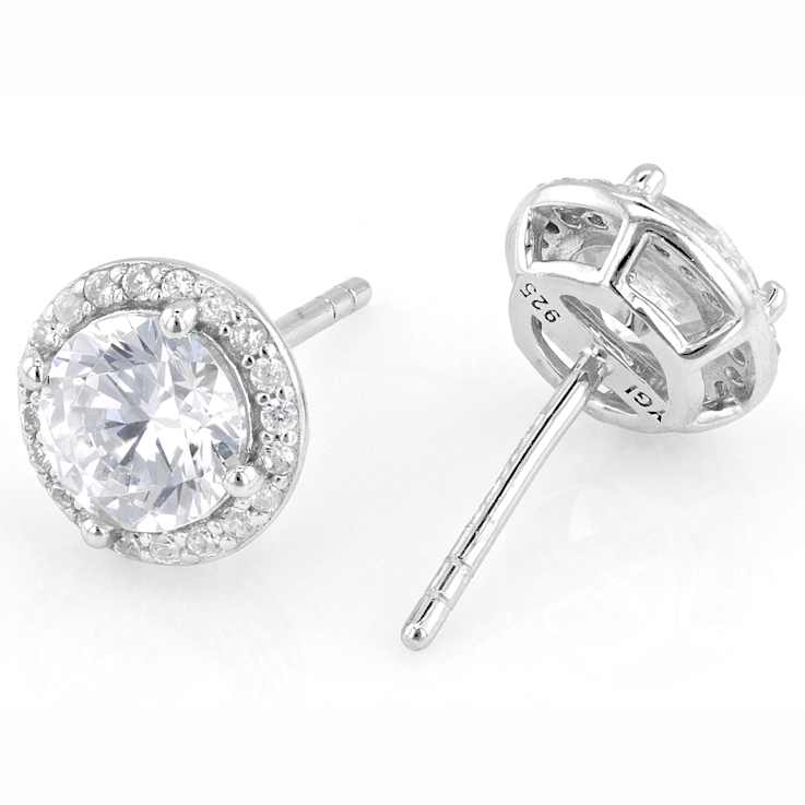 Classic CZ Halo Stud Earrings In Sterling Silver