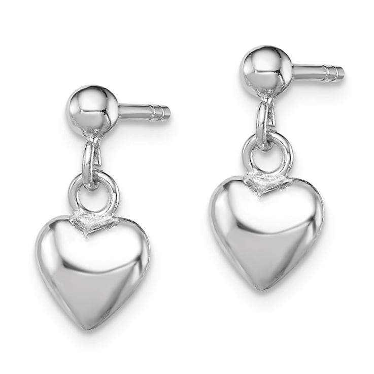 Rhodium Over Sterling Silver  Heart Children's Post Dangle Earrings