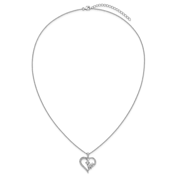 Rhodium Over Sterling Silver Polished Cubic Zirconia Mom Heart with 2
Inch Extension Necklace