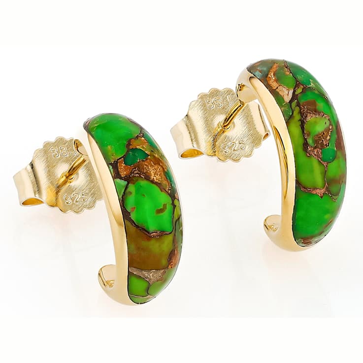 Green Turquoise Inlay Hoop Earrings In 18K Gold Over Sterling Silver