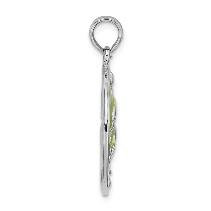 Rhodium Over Sterling Silver Polished Enameled Dolphins Pendant