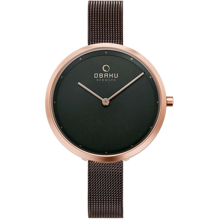 Obaku Women s Classic Rose Bezel Brown Stainless Steel Mesh Band Watch 126C1A