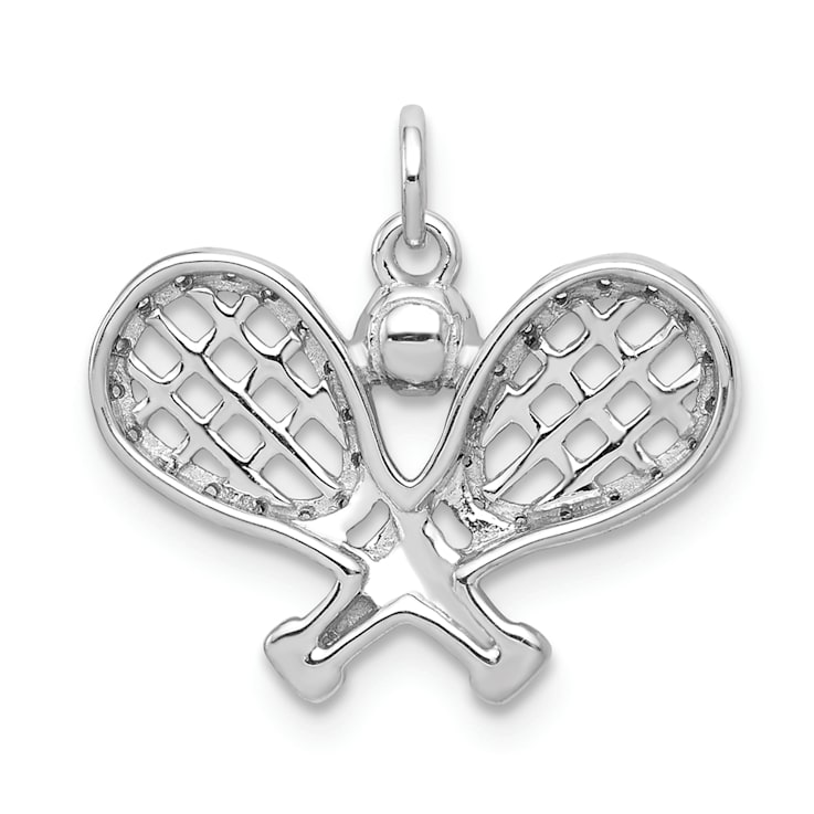 Rhodium Over 14k White Gold Textured Diamond Rackets and Ball Pendant