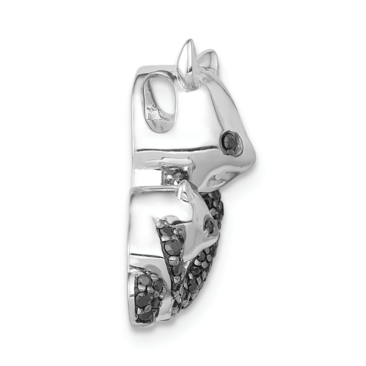 Rhodium Over 14k White Gold Black Diamond Pandas Chain Slide Pendant