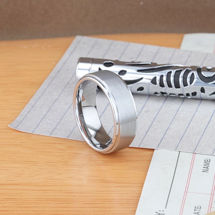 OPTIMUS Raised Center with Brush Finish Tungsten Ring 8mm