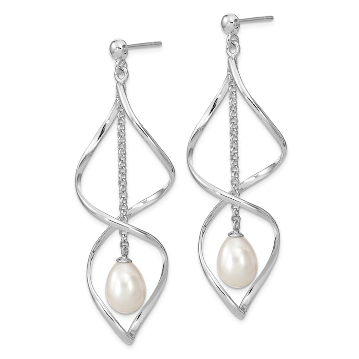 Rhodium Over Sterling Silver 7-8mm White Rice Freshwater Cultured Pearl
Dangle Earring