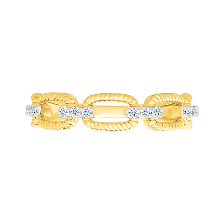 White Diamond Chain Link Ring In 14K Gold Over Sterling Silver 0.10ctw