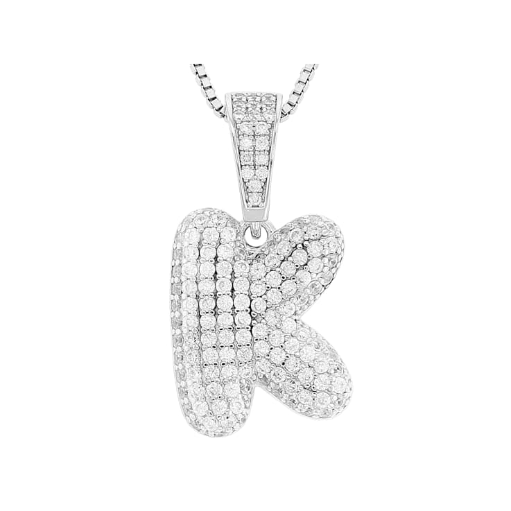 CZ Initial K Bubble Letter Pendant Necklace In Sterling Silver 1.72ctw