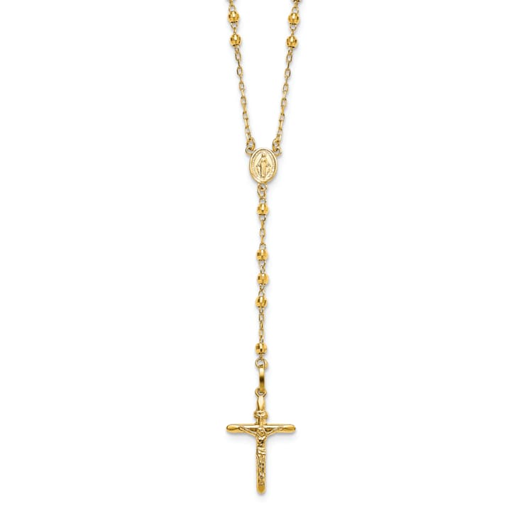 14K Yellow Gold Diamond-cut 3mm Beaded Semi-solid Rosary