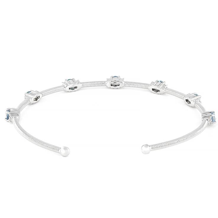 Aquamarine And Zircon Flexible Cuff In Sterling Silver 1.10ctw