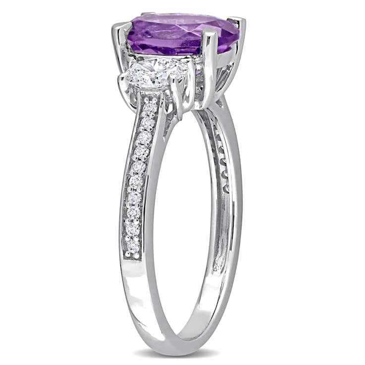 Amethyst and Diamond 14K White Gold 3-Stone Ring 2.06ctw