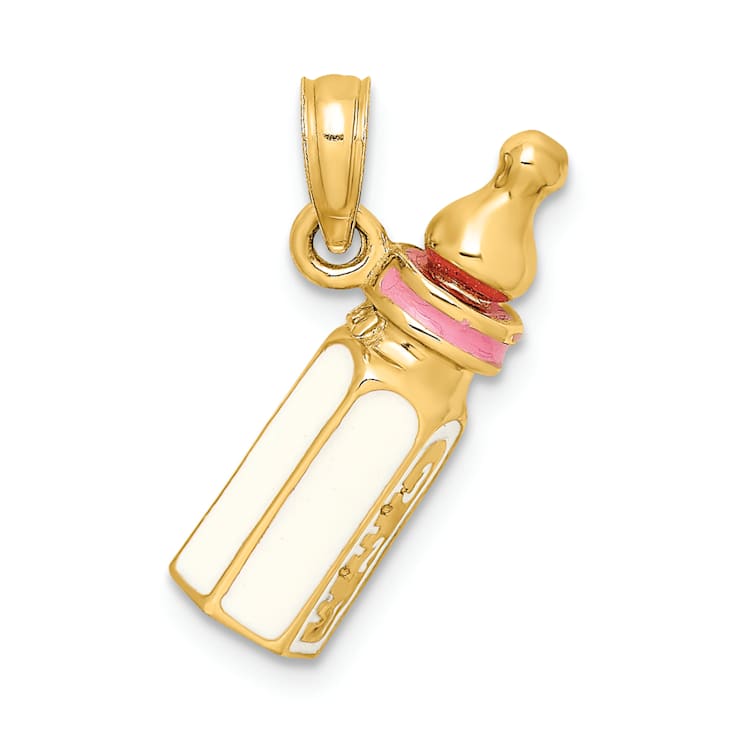 14k Yellow Gold with Enamel 3D Baby Bottle Charm