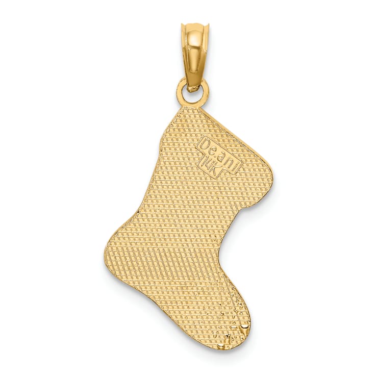 10K Yellow Gold Red and White Enameled HO HO HO Christmas Stocking Charm