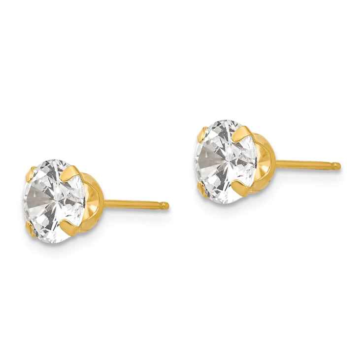 14K Yellow Gold 6.5mm Cubic Zirconia Post Earrings