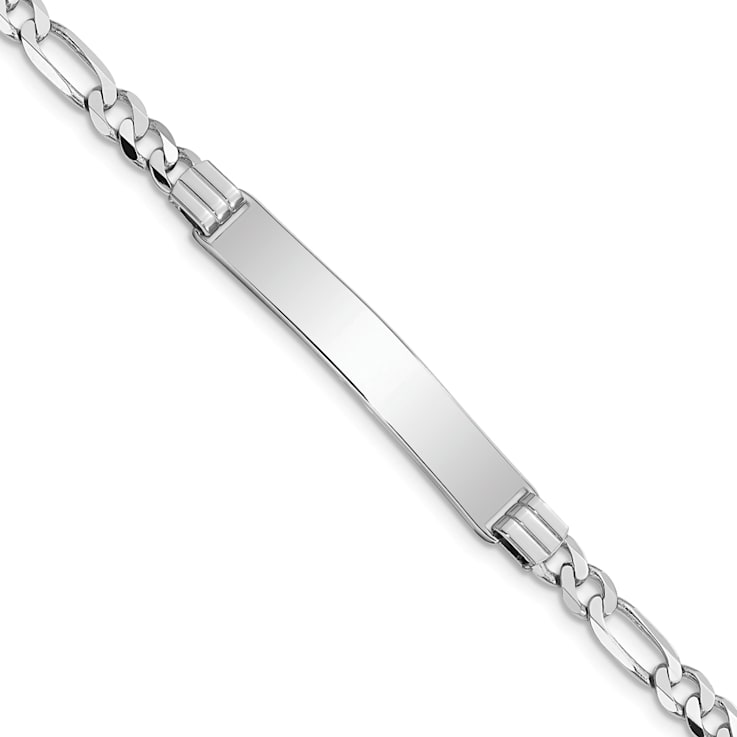 Rhodium Over 14k White Gold Figaro Link ID Bracelet