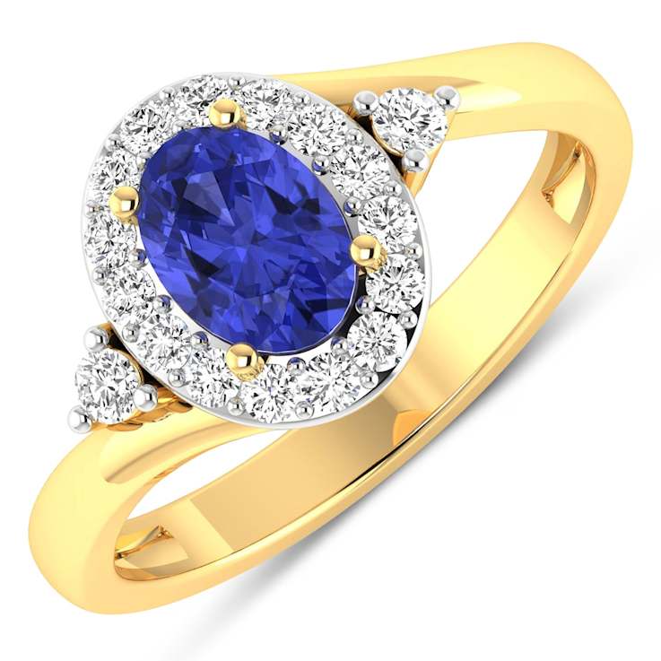 0.89ctw Violet Tanzanite and Diamond 14K Yellow Gold Halo Ring