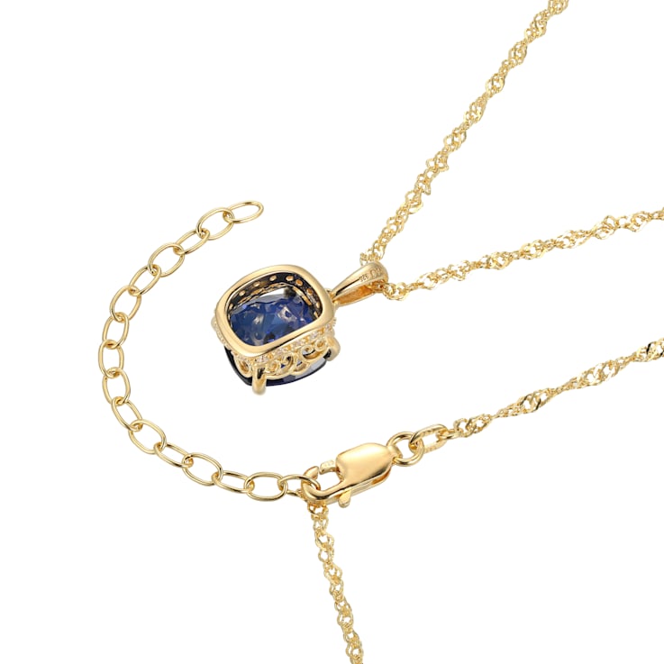 Lab Blue Sapphire And Dia Simulant 18k Yellow Gold Over Silver September
Birthstone Pendant 4.45ctw