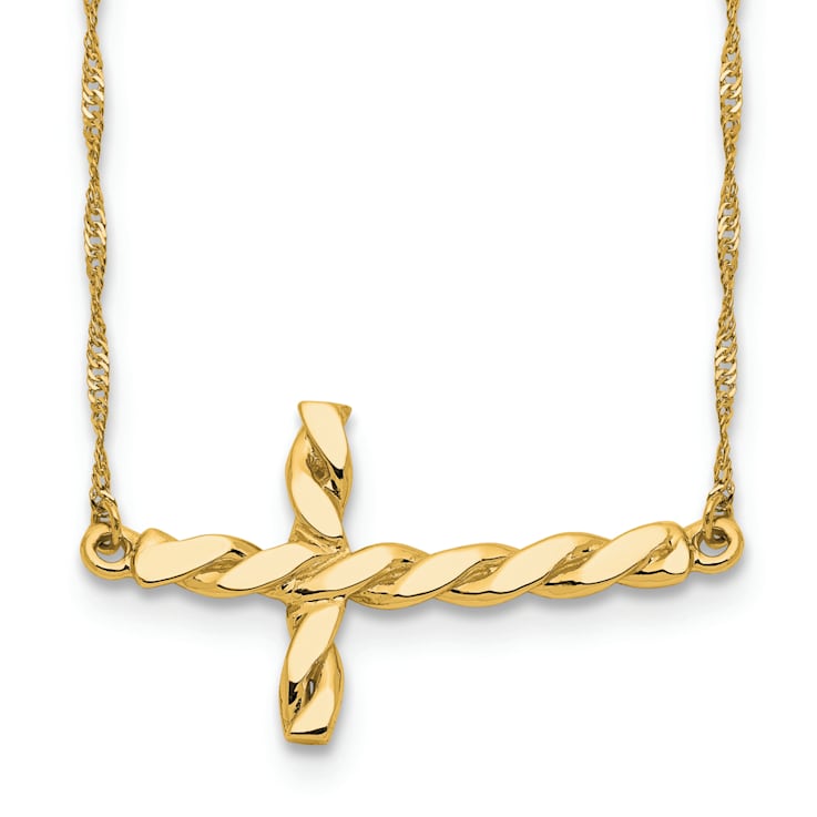 14k White Gold Twisted Polished Sideways Cross 17 Inch Necklace 14k White Gold Twisted Polished Sideways Cross 17 Inch Necklace