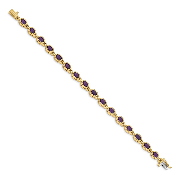 14k Yellow Gold and 14k White Gold Oval Gemstone Amethyst Bracelet