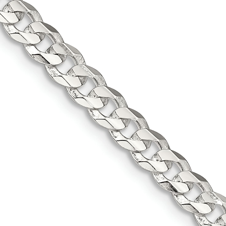 Sterling Silver 4.5mm Concave Beveled Curb Chain Bracelet