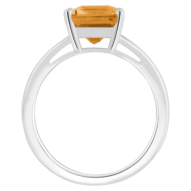 10x8mm Emerald Cut Citrine Rhodium Over Sterling Silver Ring