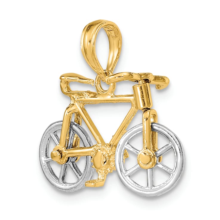14k Two-tone Gold 3D Bicycle with Moveable Tires Charm