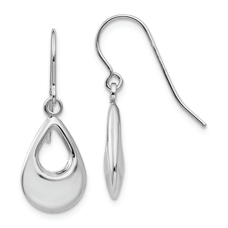 Rhodium Over 14k White Gold Teardrop Dangle Earrings