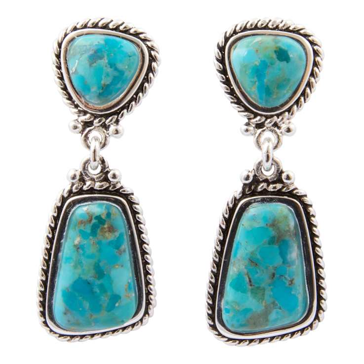 Barse Turquoise Double Drop Earrings In Sterling Silver Over Bronze