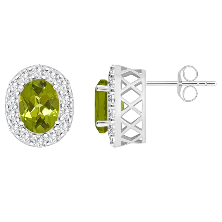 8x6mm Oval Peridot And White Topaz Accent Rhodium Over Sterling Silver
Halo Stud Earrings