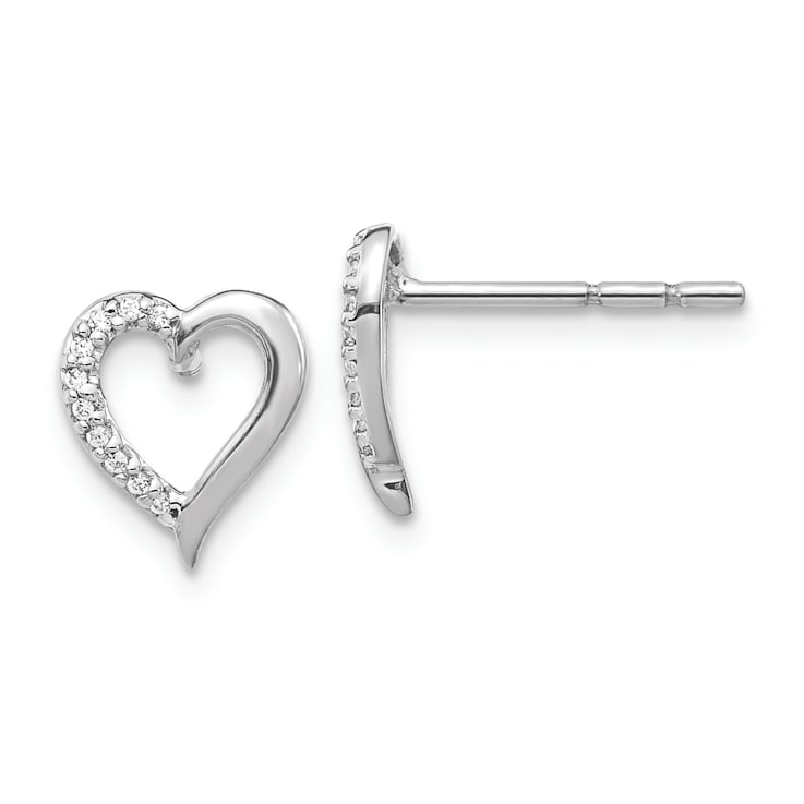 Rhodium Over 14k White Gold Diamond Heart Stud Earrings