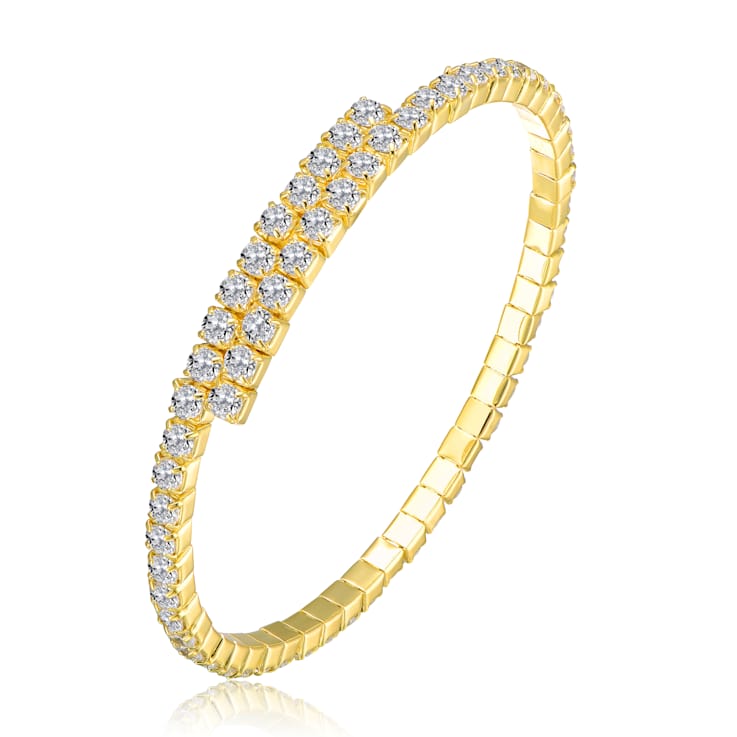 CZ Bypass Tennis Bracelet In 14K Gold Over Brass
