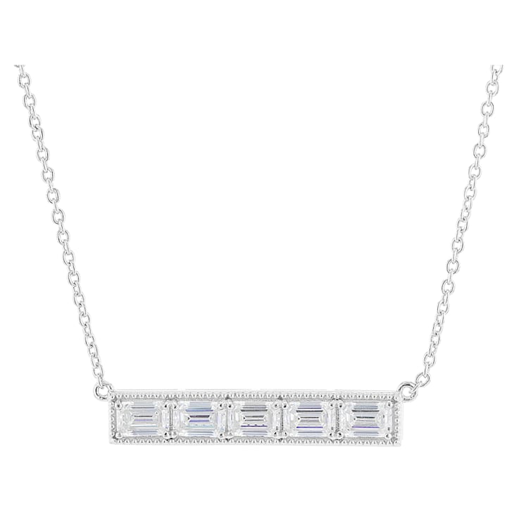 Diamond Simulant Emerald-Cut Necklace In Sterling Silver