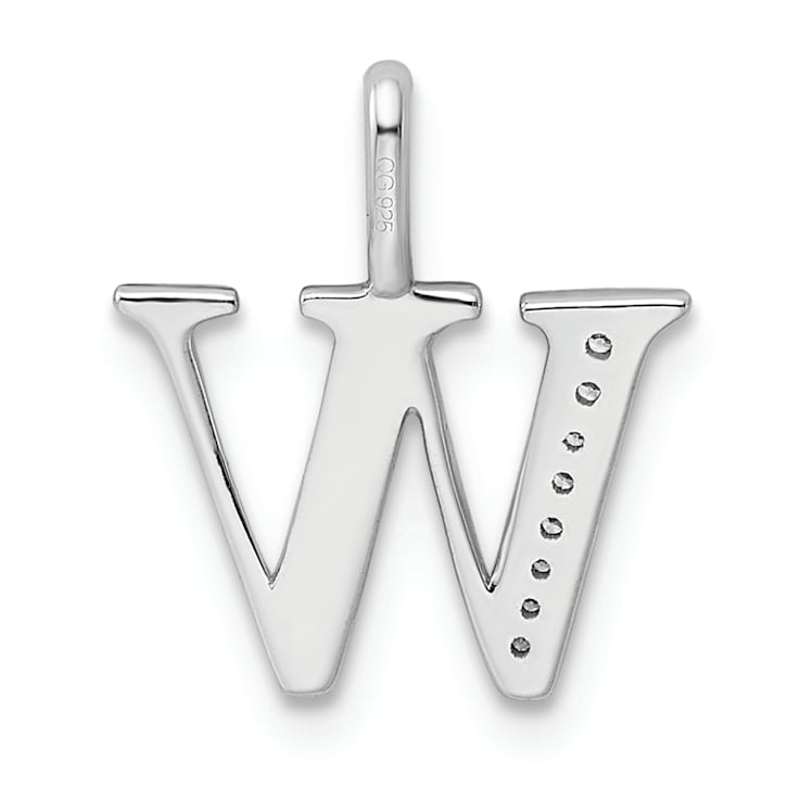 14K White Gold Diamond Letter W Initial Pendant