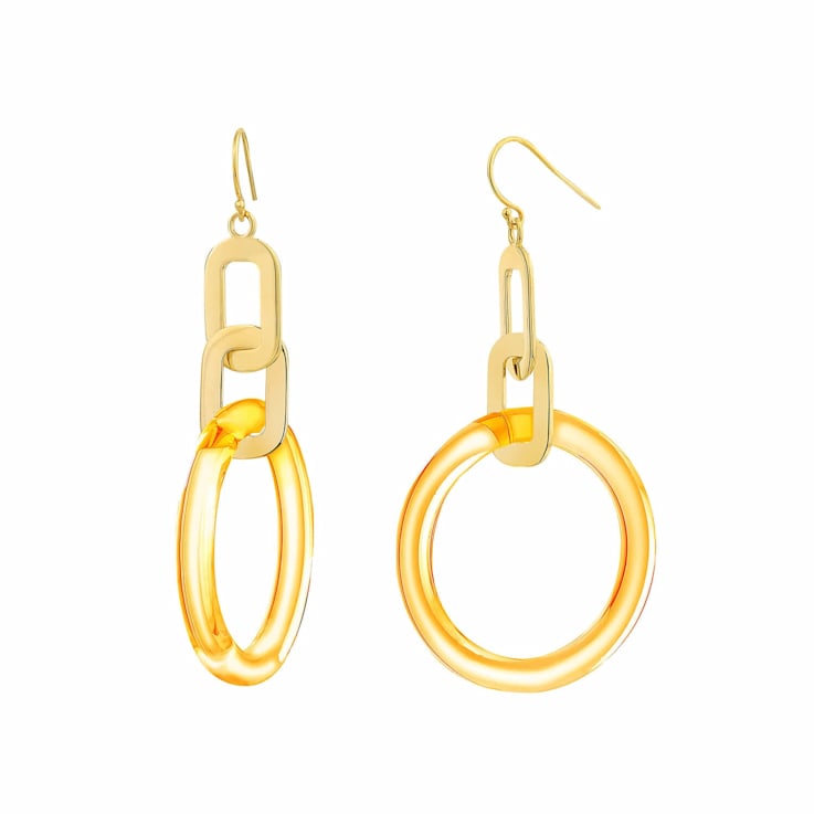 14K Yellow Gold Over Sterling Silver Acrylic Dangle Link Earrings in Honey