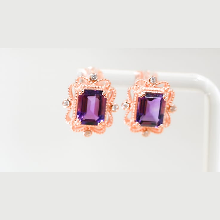 Amethyst and CZ 4.51 Ctw Octagon 18K Rose Gold Over Sterling Silver
Center Design Earrings Jewelry