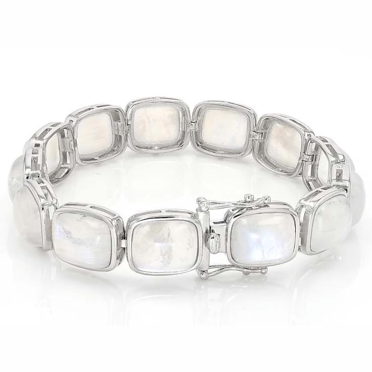 Rainbow Moonstone Cabochon Bracelet In Sterling Silver 12x10mm