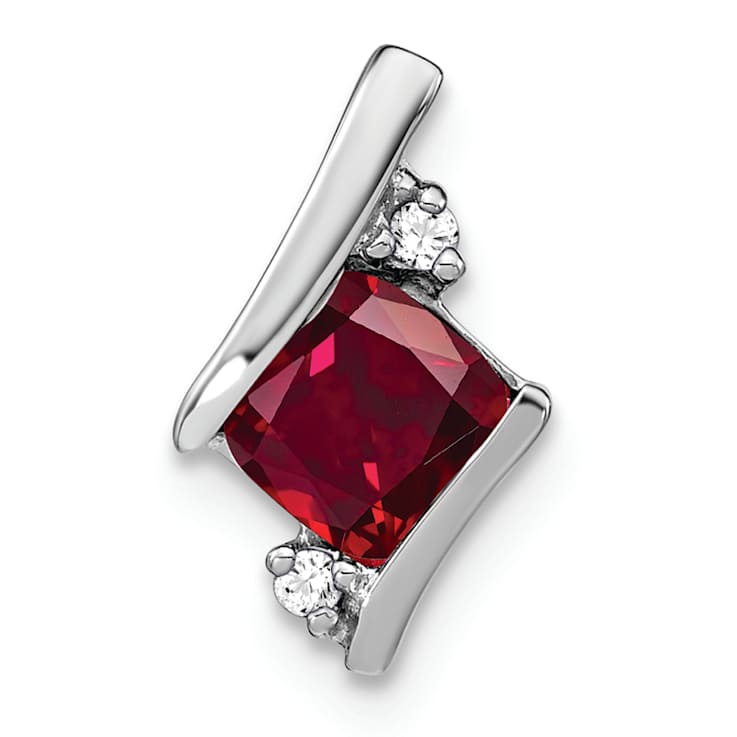 Rhodium Over 10k White Gold 0.65 ctw Cushion Lab Created Ruby and
Diamond Chain Slide Pendant